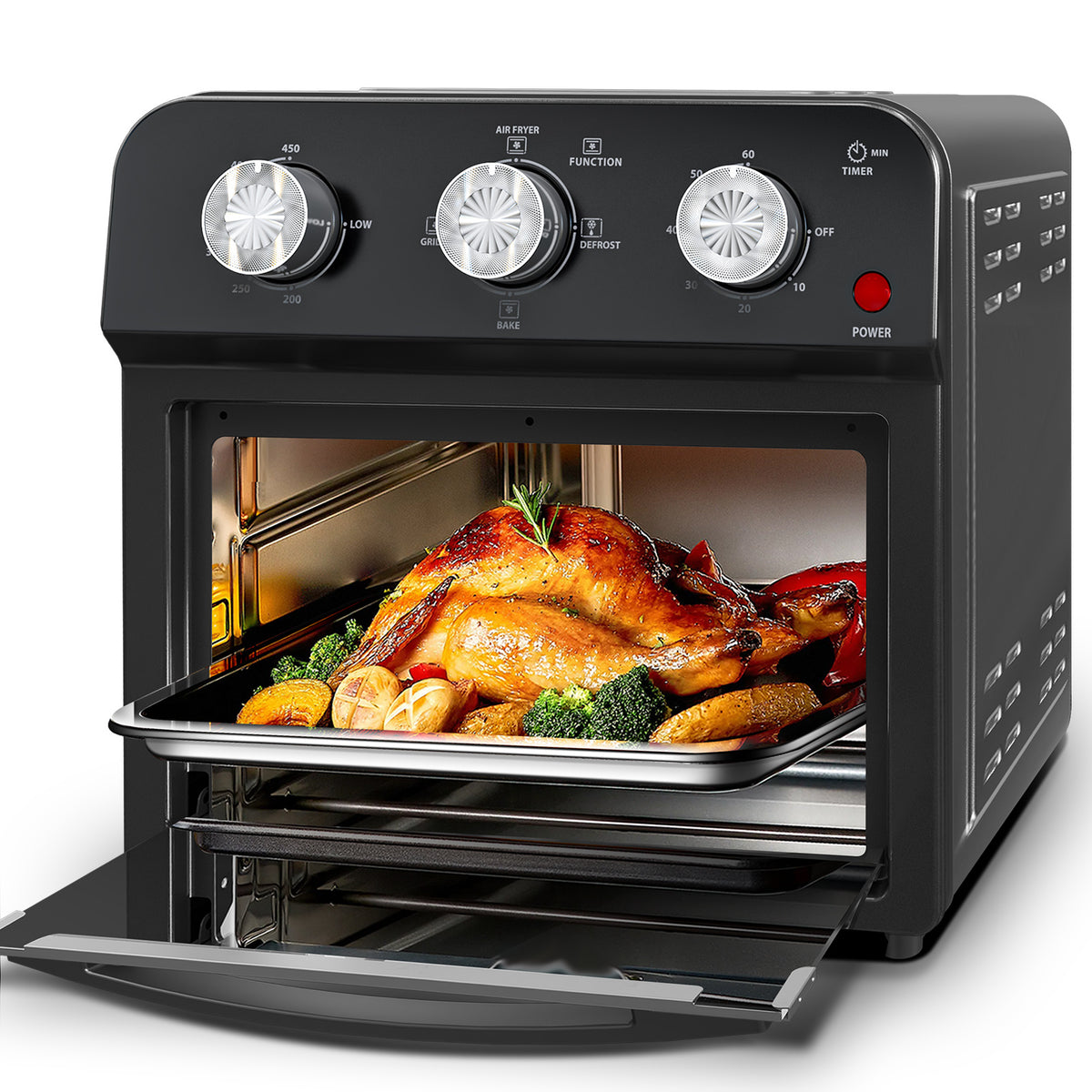 12.5 Qt Air Fryer With Advanced Multi-Function Cooking Grill, Air Fry, Defrost, Bake, Presets For French Fries, Pizza, Chicken, Fish, And Toast, Dual Knob Control