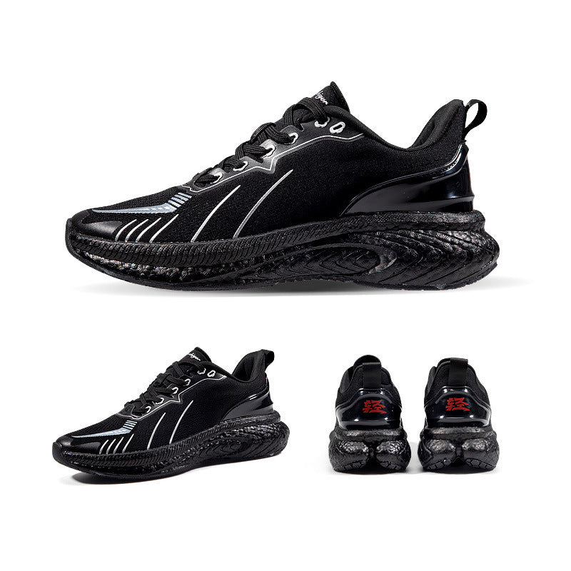 Popcorn Thick Sole Lightweight Flying Woven Running Shoes Black