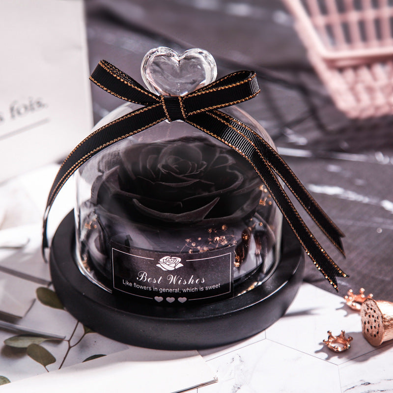 Valentine's Day Christmas Dried Flowers For Home Decor Wedding Gifts Dried Flowers Eternal Real Rose Home Decor With LED In Glass Black