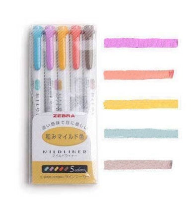 5 Zebra Mildliner Double-Sided Highlighters Deep color set