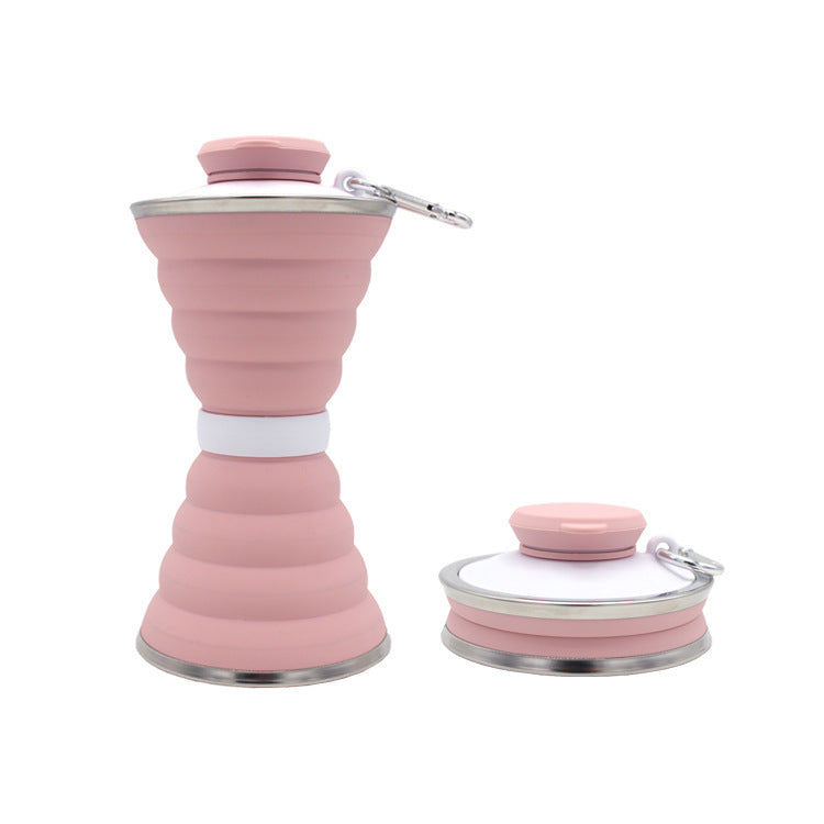 500ML Silicone Water Bottle Cup Foldable Leak Proof Portable Sports Travel Water Bottles For Outdoor Travel Gym Hiking Reuseable Kitchen Gadgets Pink 500ML