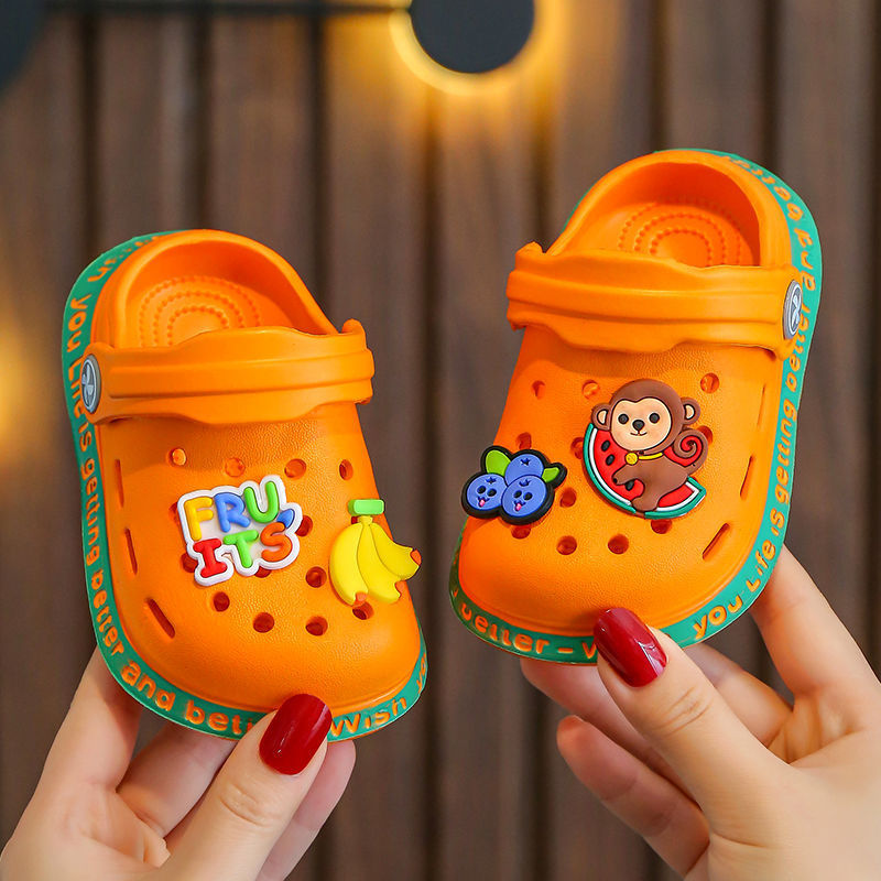 Boy Hole Shoes Baotou Baby Girls Sandals And Slippers Home Orange