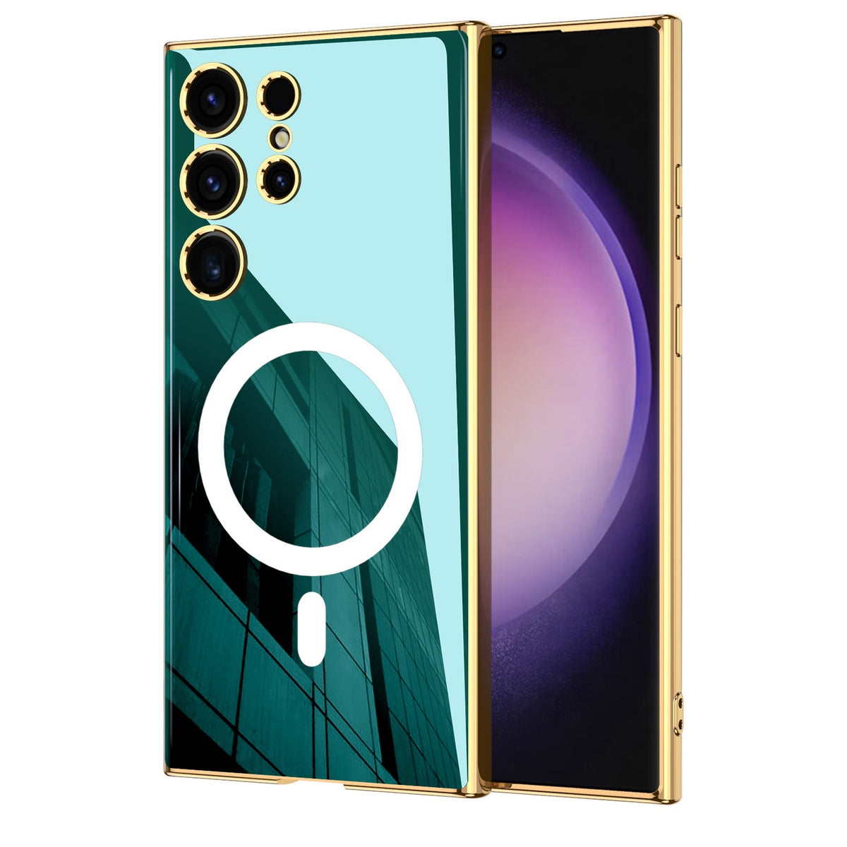 Wireless Charger Circle Magnetic Drop-resistant S24 Ultra-thin Plating Protective Cover Phone Case Forest Green