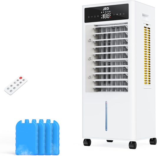 JRD 3-IN-1 Evaporative Air Cooler, 80° Oscillation Air Cooler with 3 Speeds, 4 Modes, 12H Timer, 2.4Gal Tank, Remote, Portable Swamp Cooler for Bedroom Home Office Garage