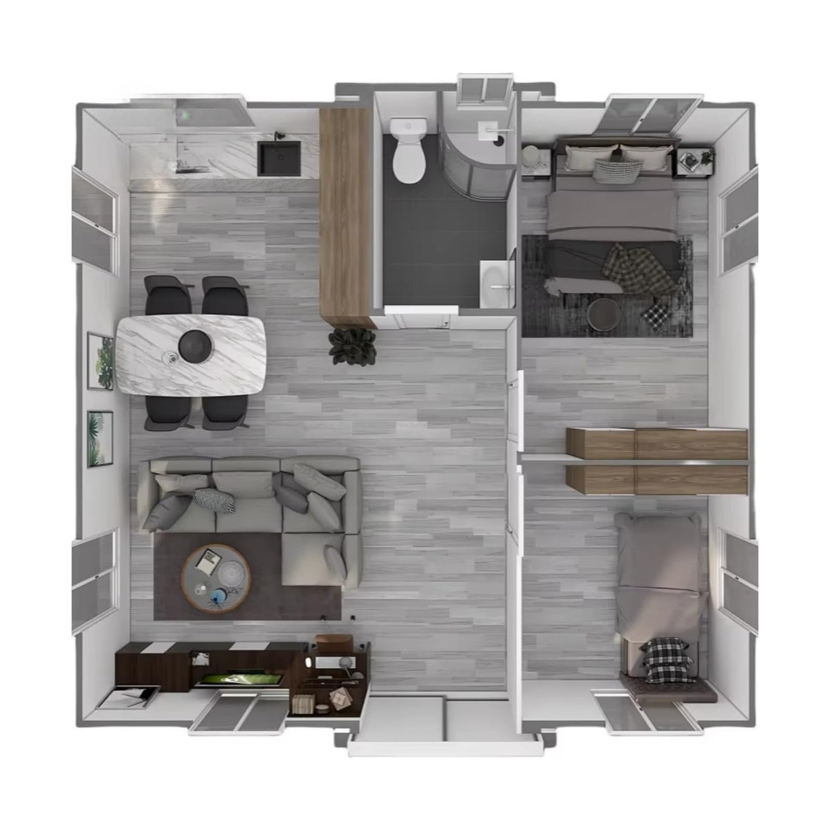 Portable Prefabricated Tiny House to Live in for Adults, 20ft Expandable Container House Mobile Foldable Home with 2 Bedrooms, Full Equipped Bathroom & Kitchen, Prefab Modular Tiny Home for Sale