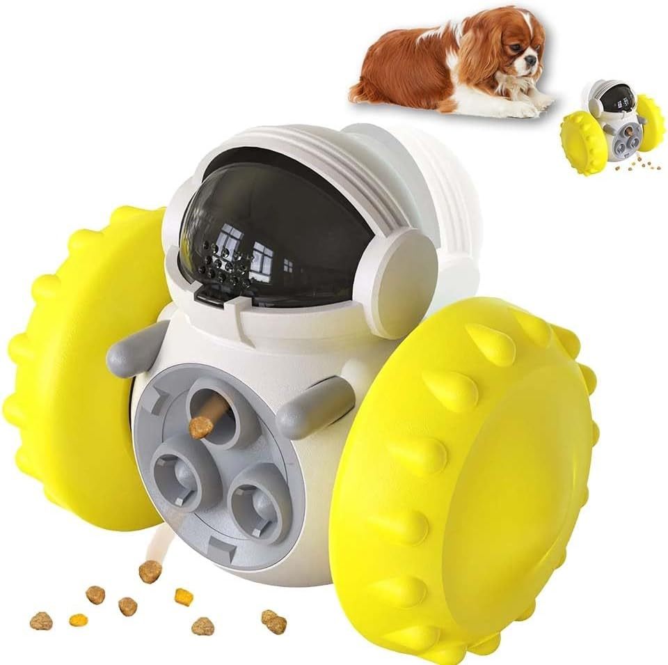 Dog Treat Toy For Small Dogs Food Dispenser Toy Interactive Dog Toy Cat Slow Feeder Toy Treat Dispenser For Dog IQ Training Durable And Suitable For Dogs And Cats Yellow