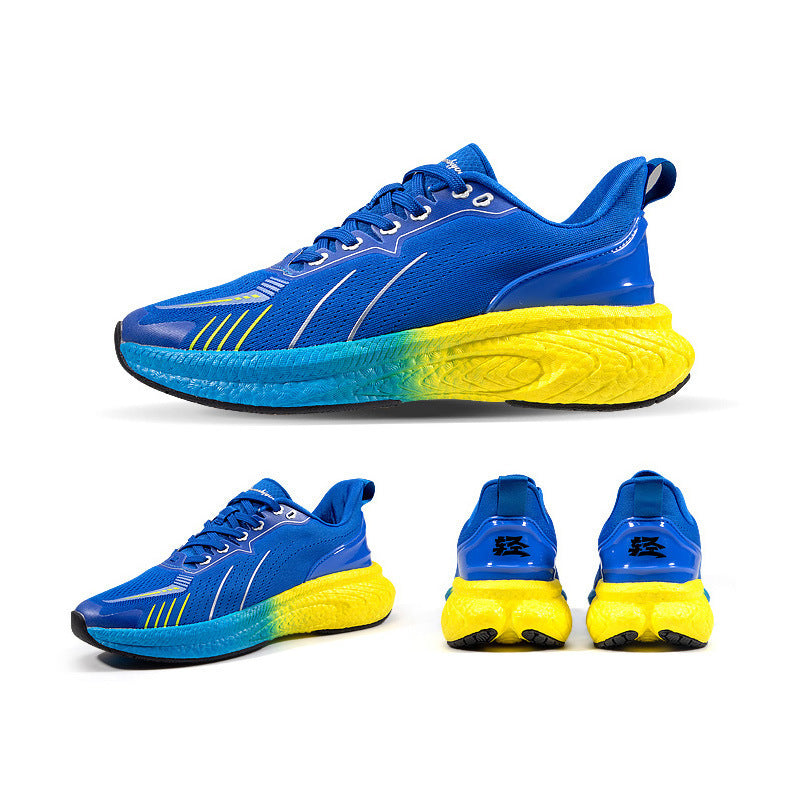 Popcorn Thick Sole Lightweight Flying Woven Running Shoes Blue