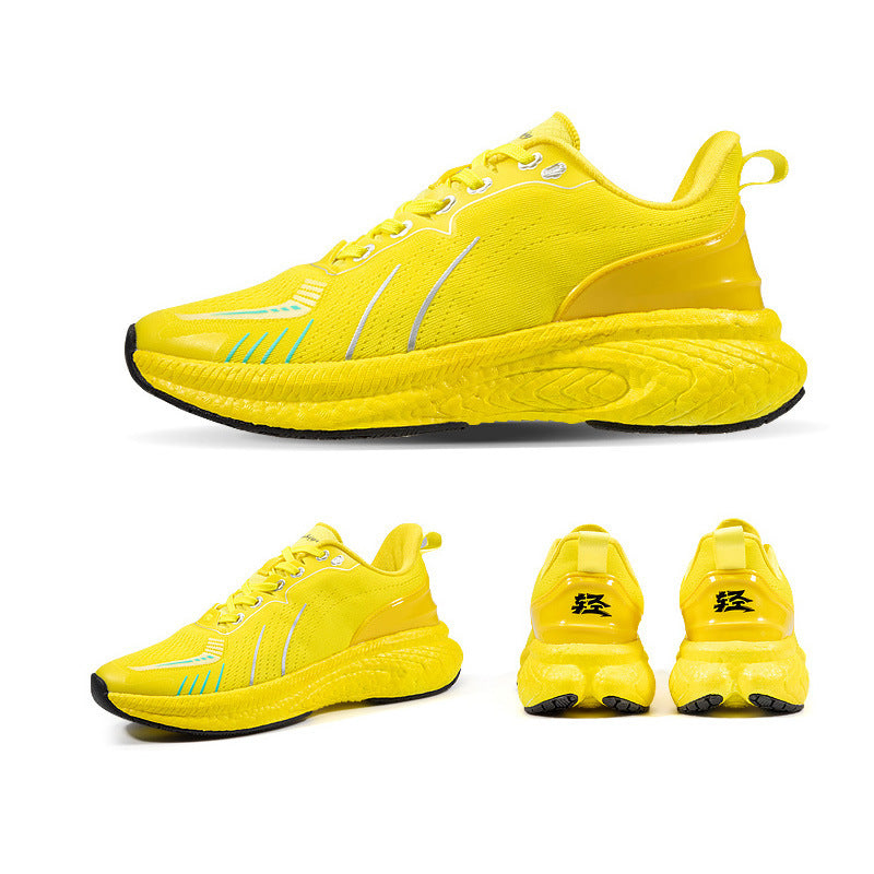 Popcorn Thick Sole Lightweight Flying Woven Running Shoes Yellow