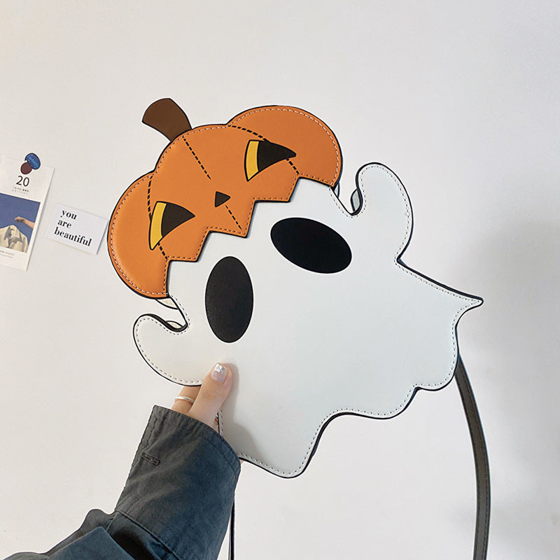 Halloween Shouder Bags Creative 3D Cartoon Pumpkin Ghost Design Cute Bags Women Cell Phone Purses Novelty Personalized Candy Crossbody Bags White