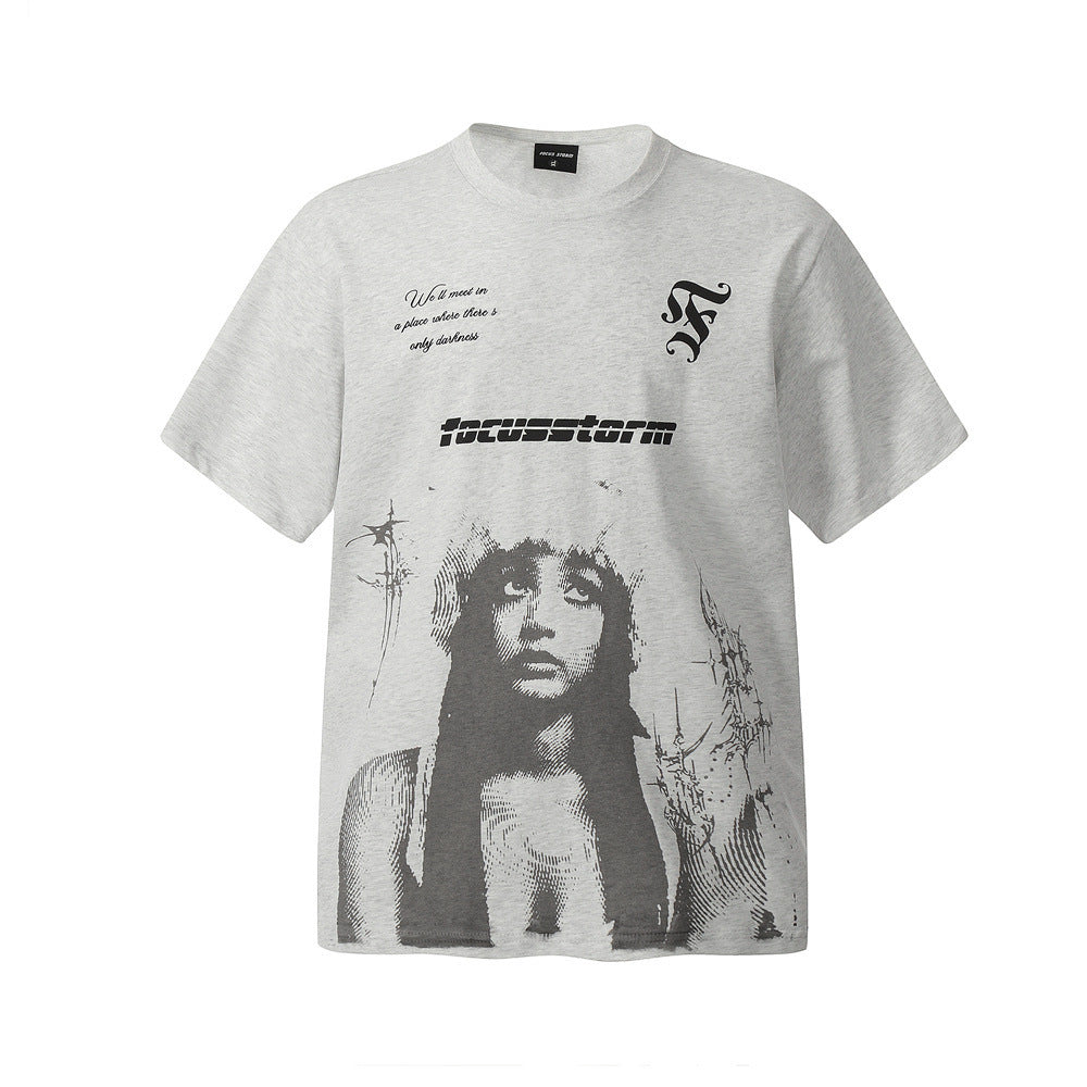 Printed T-shirt Short-sleeved Shirt For Men Light Gray