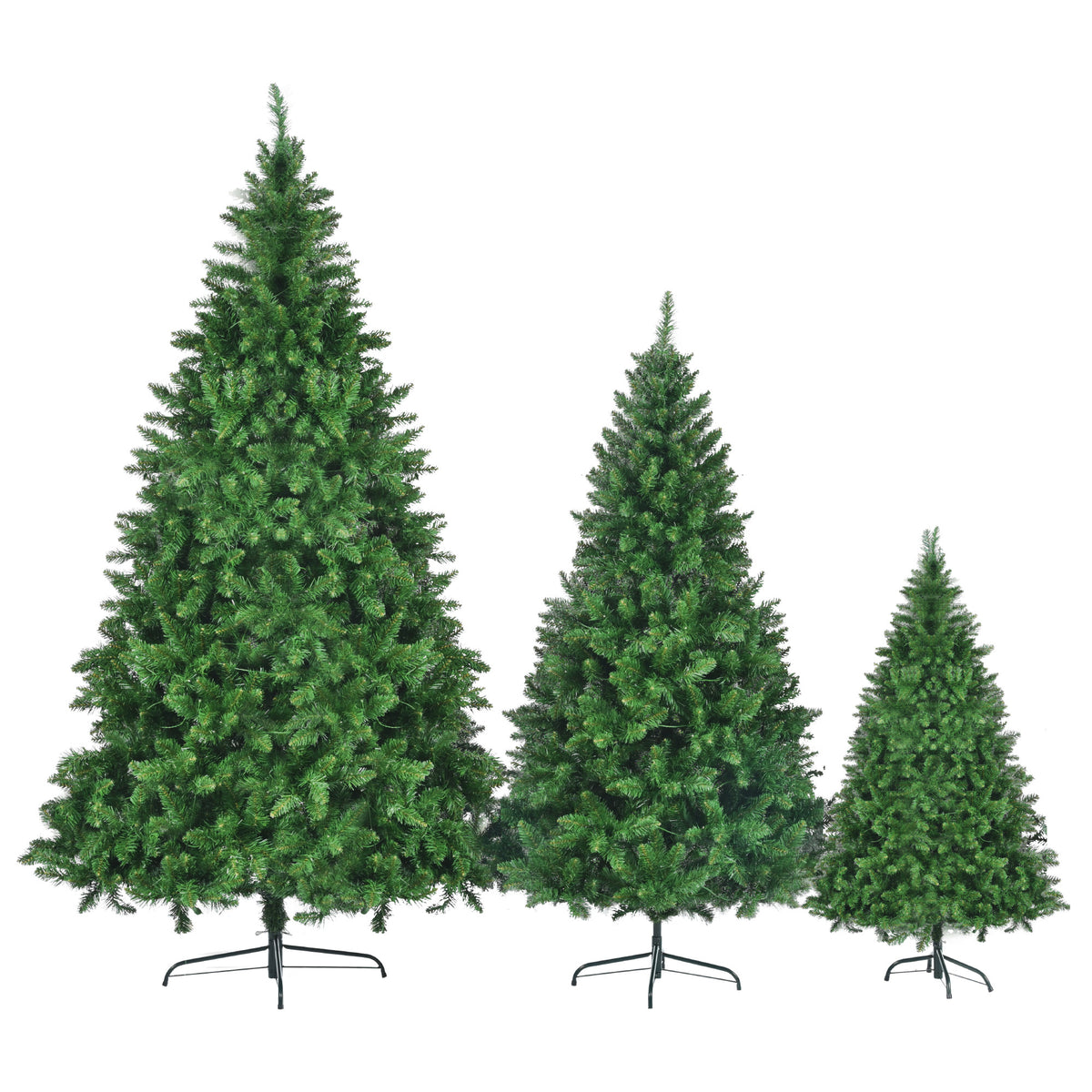 8ft, 6ft, 4ft Pre-Lit Green Pine Artificial Christmas Tree, 3 Articulated Christmas Trees With 820 Warm Yellow LED Lights & 2539 Branch Tips For Festive Decoration For Home, Office & Party Green