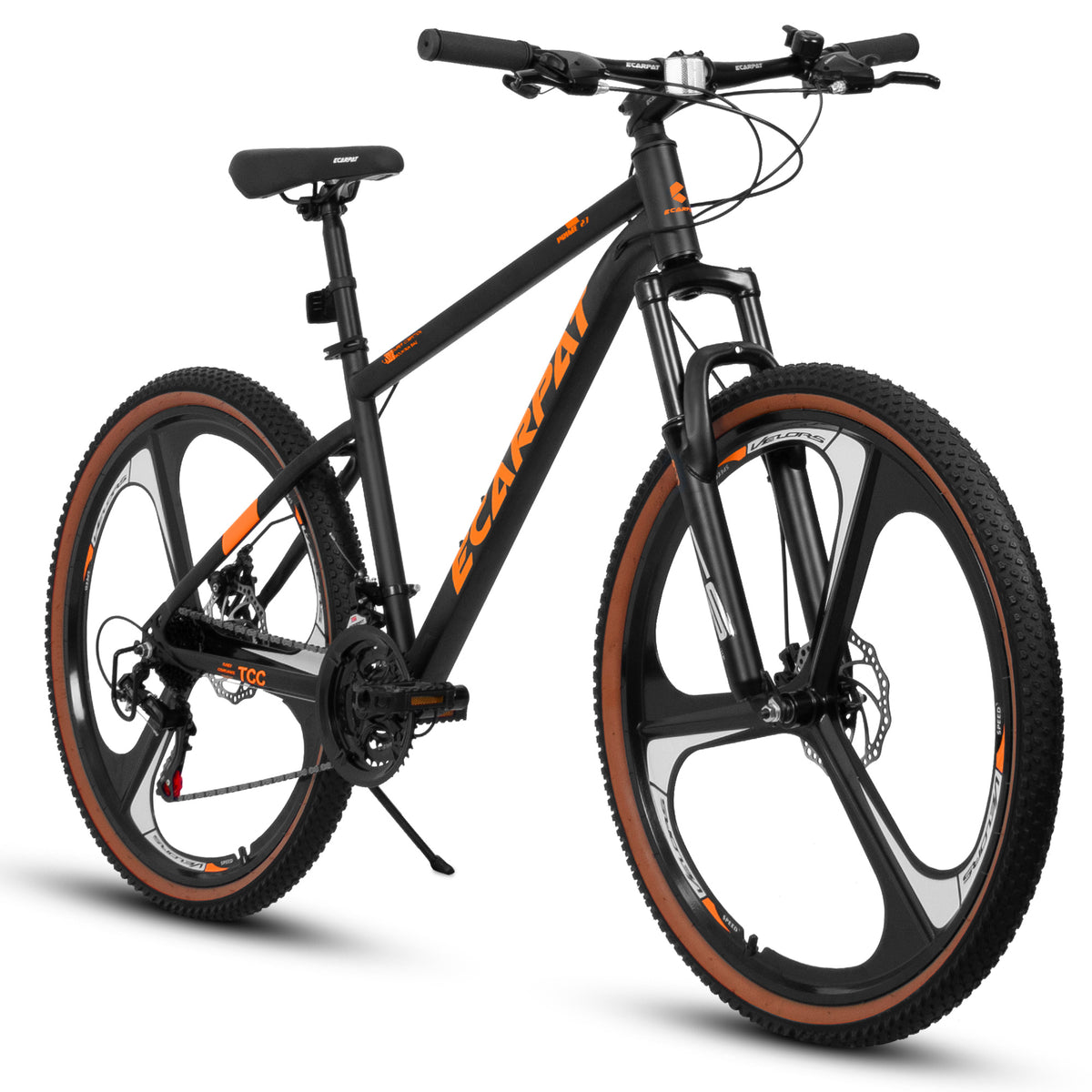 A27301M Ecarpat Mountain Bike 27.5 Inch Wheels, 21 Speed Road Bicycle With Dual Disc Brakes For Men And Women,High Carbon Steel Frame Front Fork Bicycles, Adult Faster Racing Bike BLACK ORANGE