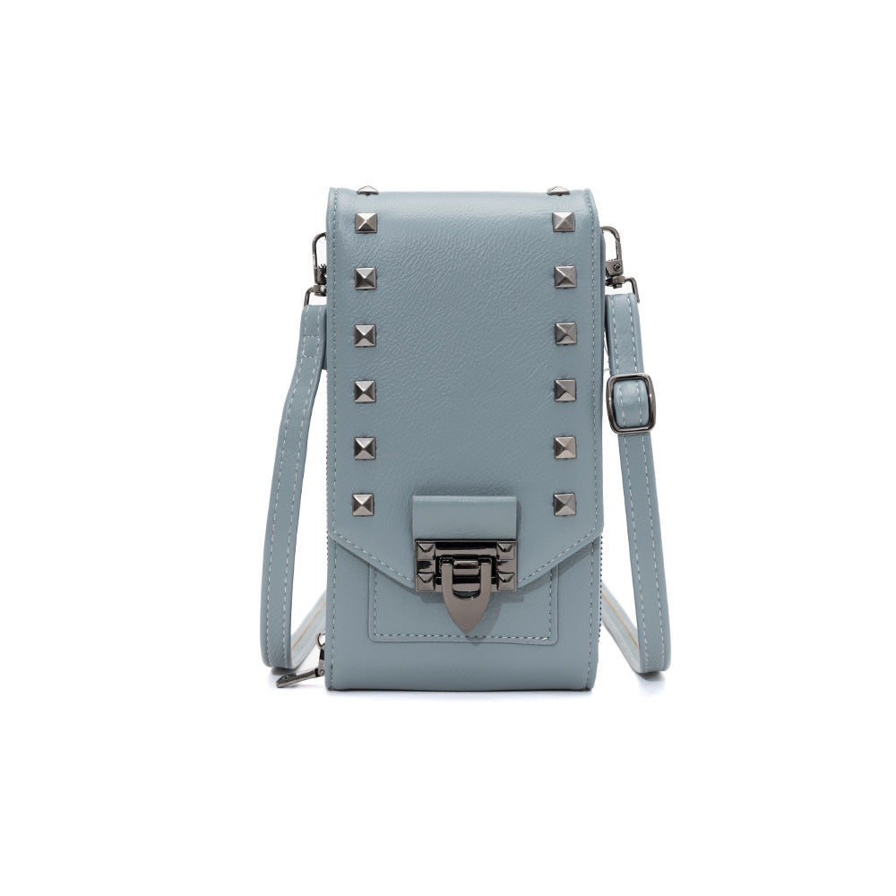 Rivet Design Shoulder Bags Mobile Phone Handbag Solid Color Crossbody Bags Women Blue