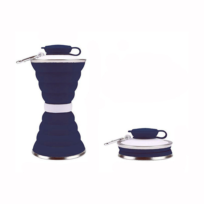 500ML Silicone Water Bottle Cup Foldable Leak Proof Portable Sports Travel Water Bottles For Outdoor Travel Gym Hiking Reuseable Kitchen Gadgets Navy blue 500ML