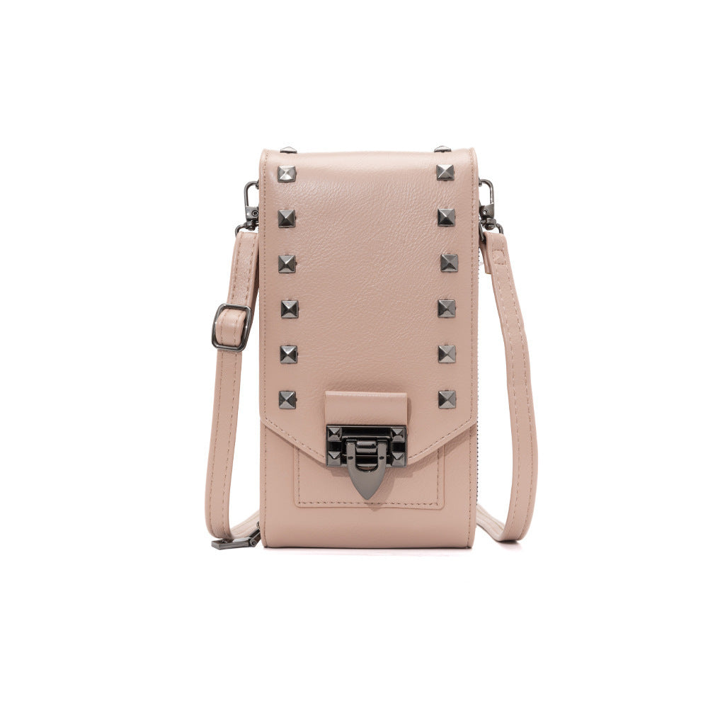 Rivet Design Shoulder Bags Mobile Phone Handbag Solid Color Crossbody Bags Women Pink