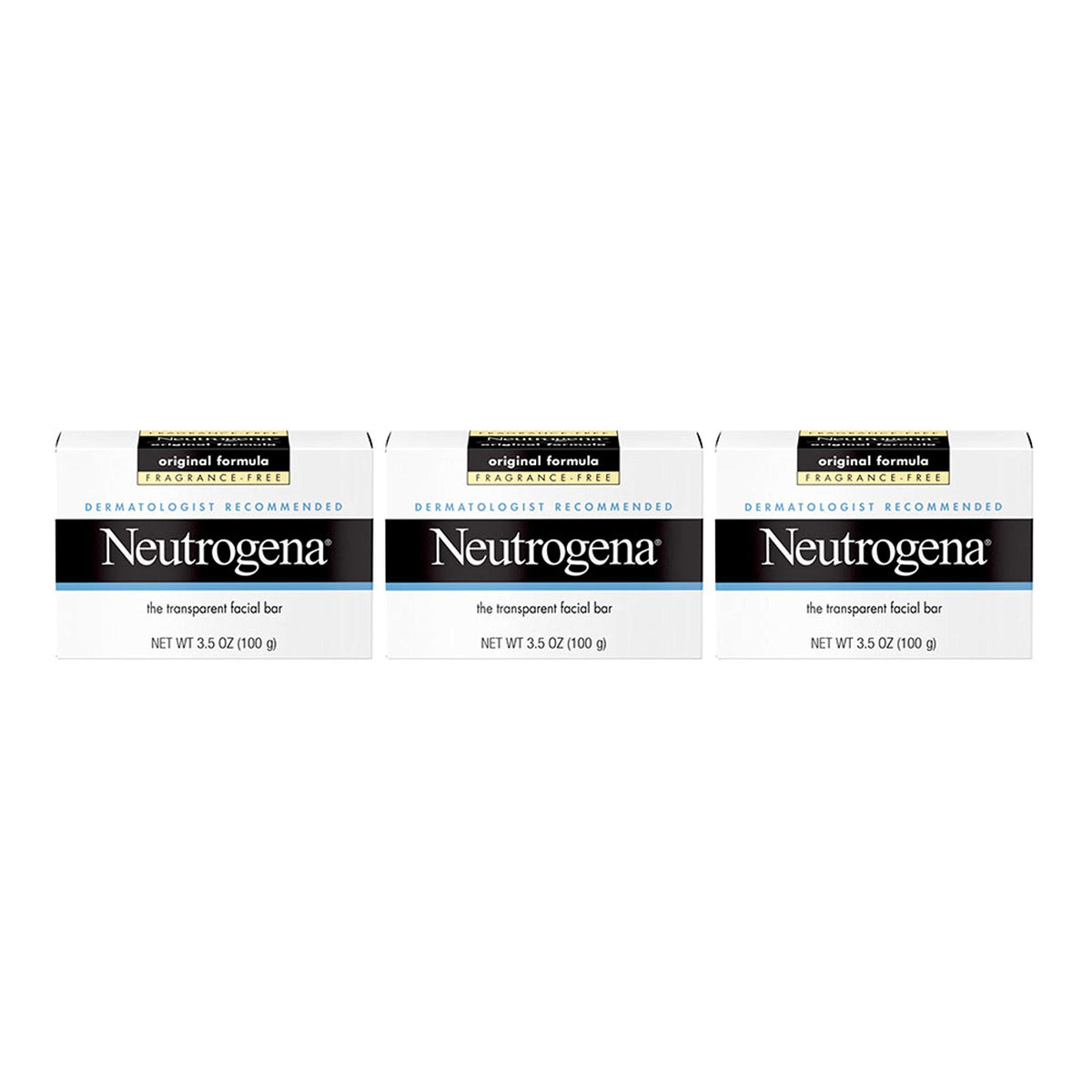 Neutrogena Original Amber Bar Fragrance-Free Facial Cleansing Bar with Glycerin, Pure & Transparent Gentle Face Wash Bar Soap, Free of Harsh Detergents, & Dyes, Hypoallergenic, 3.5 Oz (Pack of 3)