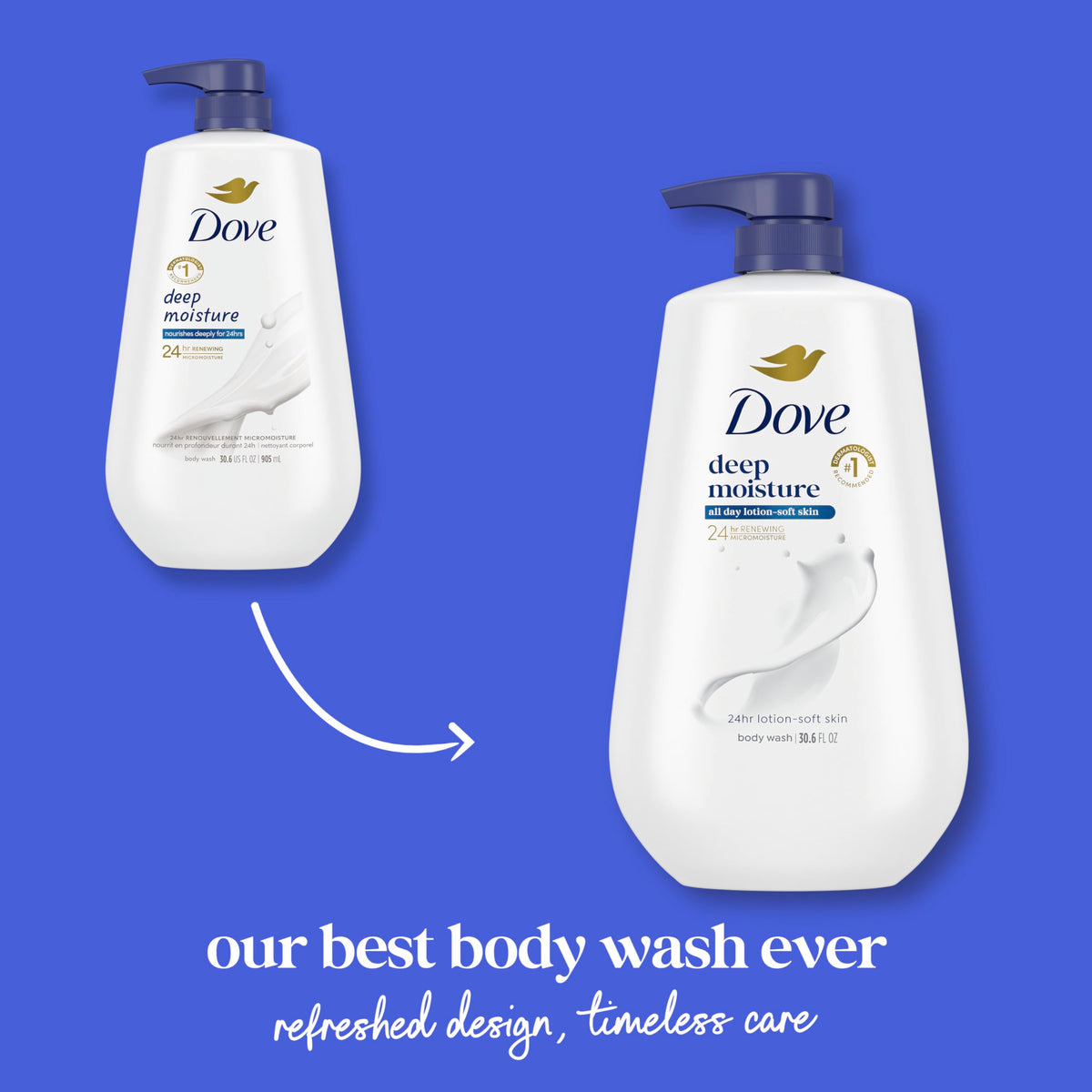 Dove Body Wash with Pump 3 Count Deep Moisture for 24hr Lotion-Soft Skin Moisture Moisturizing Skin Cleanser with No Sulfates No Parabens