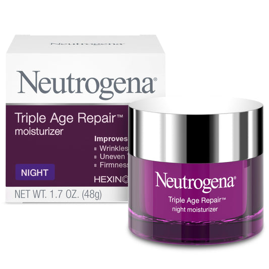 Neutrogena Triple Age Repair Anti-Aging Night Cream Facial Moisturizer, Tone-Evening Dark Spot Remover & Firming Anti-Wrinkle Nighttime Face & Neck Cream, Vitamin C & Glycerin, 1.7 oz