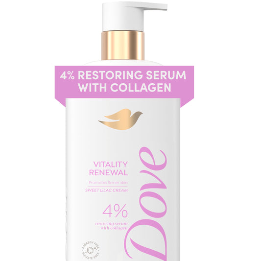 Dove Body Wash Vitality Renewal Promotes firmer, supple skin 4% restoring serum with collagen 18.5 oz