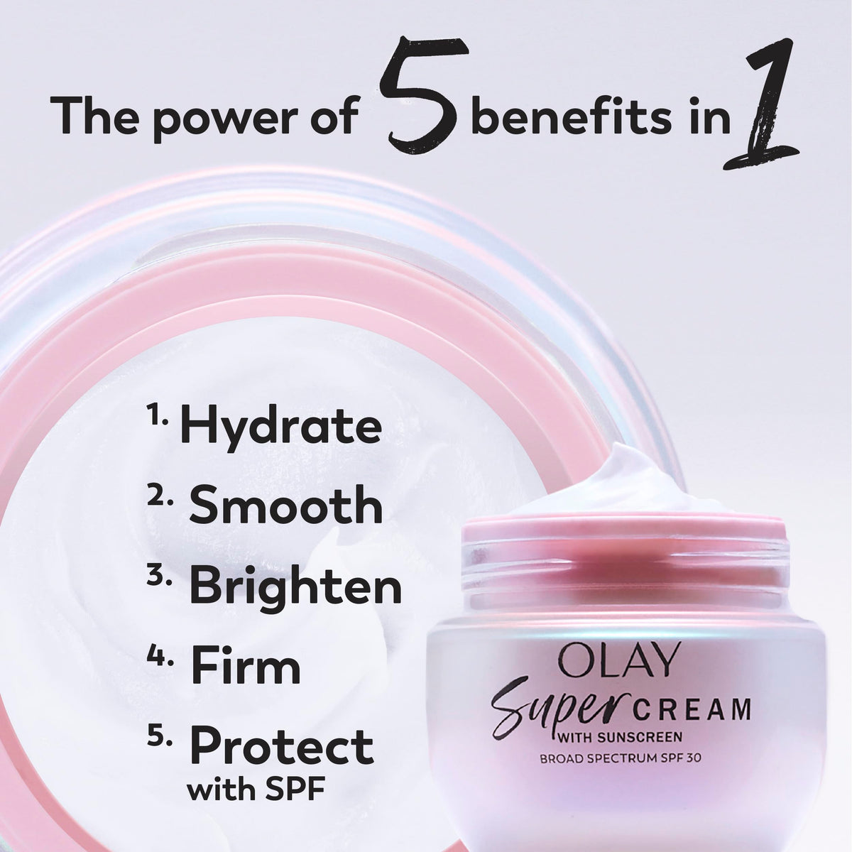 Olay Super Cream with Sunscreen SPF 30, 1.7 oz, Ultra Lightweight Face Moisturizer - Vitamin C & E, Hyaluronic Acid, Niacinamide, Collagen Peptide - Hydrate, Smooth, Brighten, Firm, and Protect