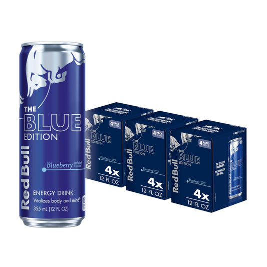 Red Bull Blue Edition Energy Drink, Blueberry, with 114mg Caffeine plus Taurine & B Vitamins, 12 Fl Oz, Pack of 12 Cans