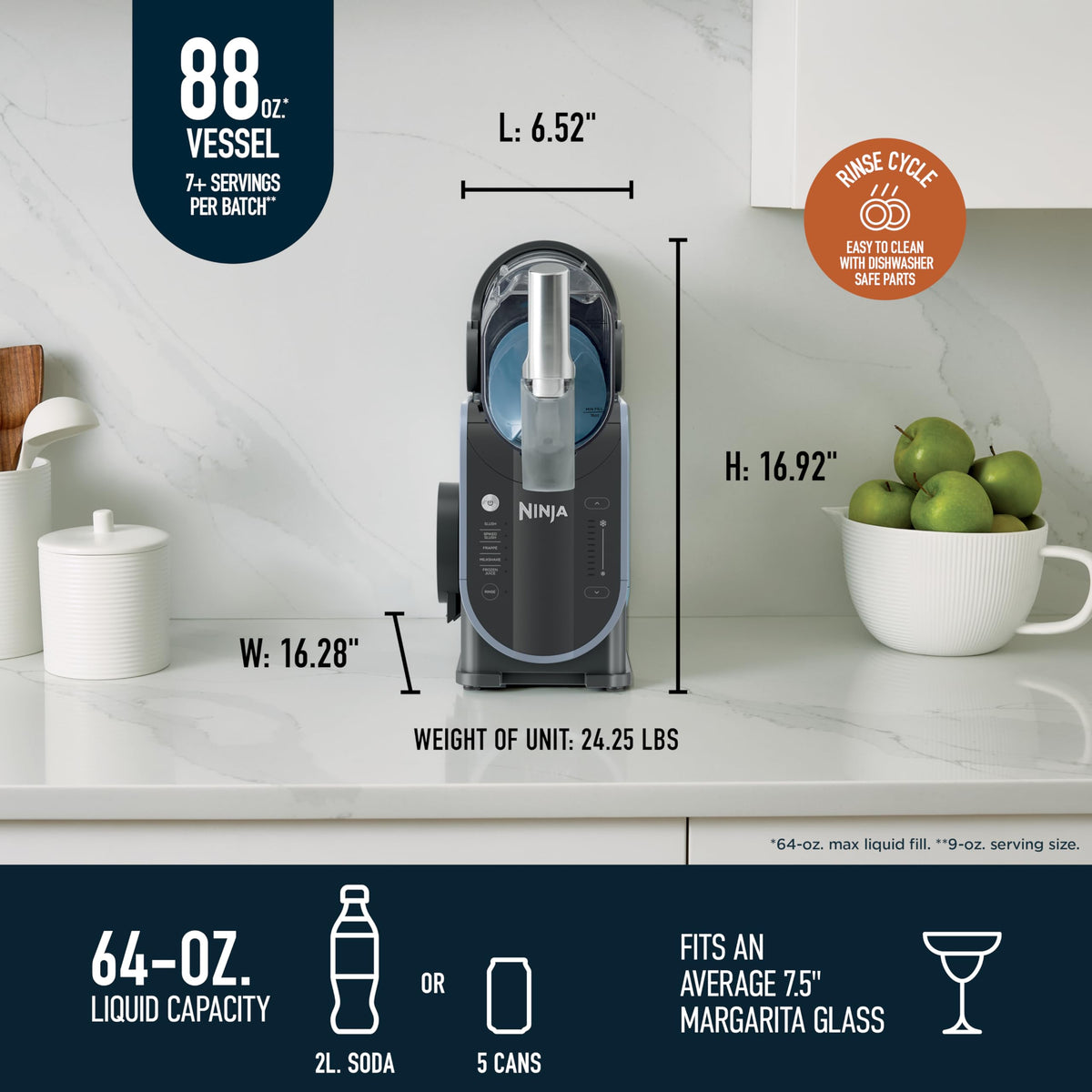 Ninja SLUSHi with RapidChill Technology, 88 oz. Frozen Drink & Slushie Machine, 5 Preset Programs, Margaritas, Frappés, and More, Premium Accents, Black, FS301
