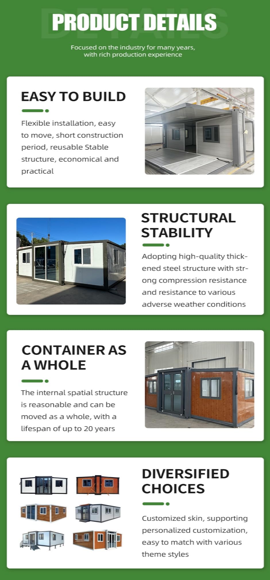 Portable Prefabricated Tiny House to Live in for Adults, 20ft Expandable Container House Mobile Foldable Home with 2 Bedrooms, Full Equipped Bathroom & Kitchen, Prefab Modular Tiny Home for Sale