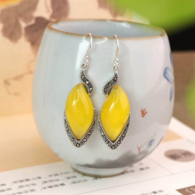 Women's S925 Thai Silver Chalcedony Agate Earrings