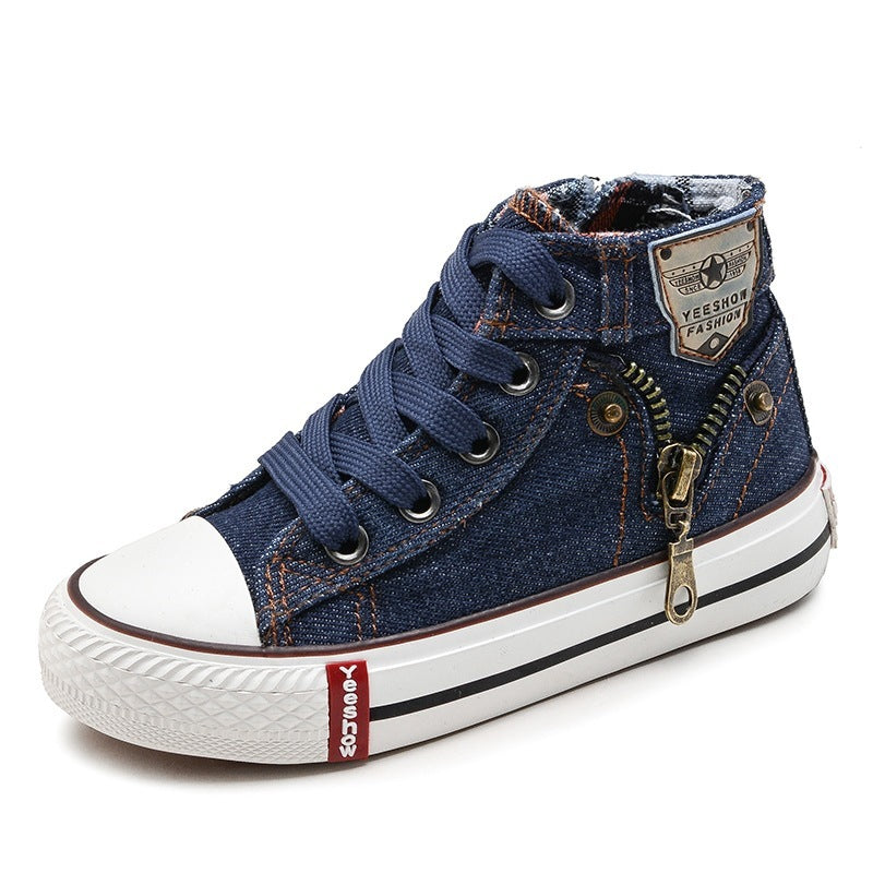 Autumn Expert Skill Children Casual Shoes Boys Girls Sport Shoes Breathable Denim Sneakers Kids Canvas Shoes Baby Boots Dark Blue