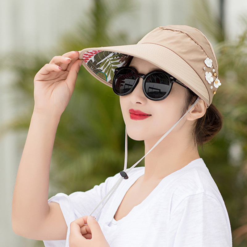 Summer sunshade nail pearl empty top hat Khaki