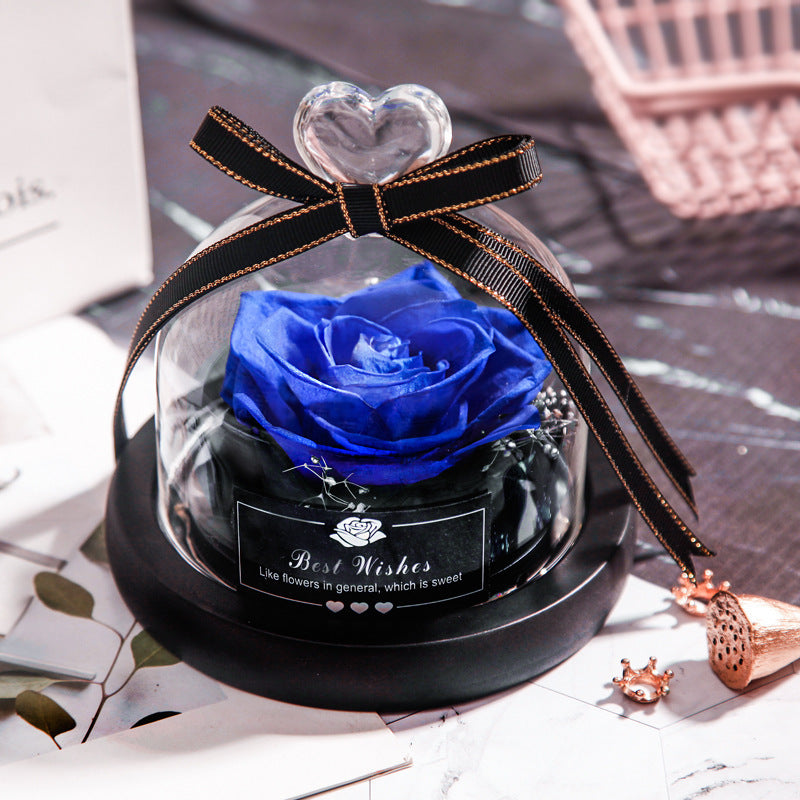 Valentine's Day Christmas Dried Flowers For Home Decor Wedding Gifts Dried Flowers Eternal Real Rose Home Decor With LED In Glass Blue enchantress