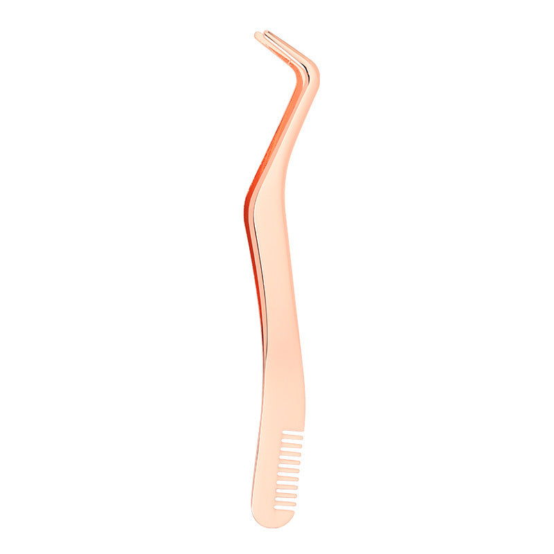 Eyelash With Comb Aid Metal Tweezers Beauty Tools Electroplated Rose Gold
