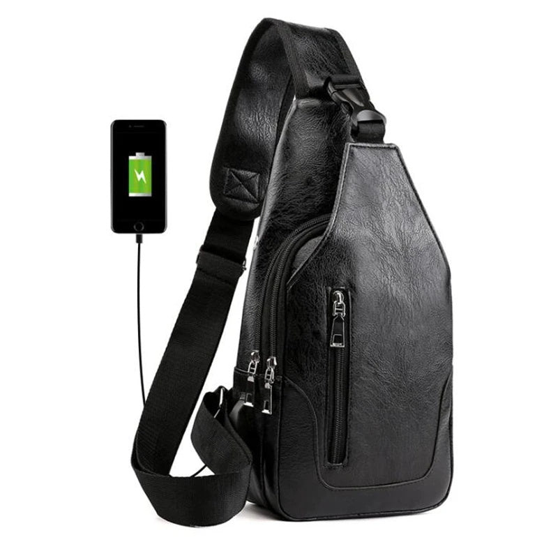 Luxury Brand Messenger Bag Leather Men Chest Bag Vintage Crossbody Shoulder Bag Men's Business Sling Bags Male Casual Chest Pack Black