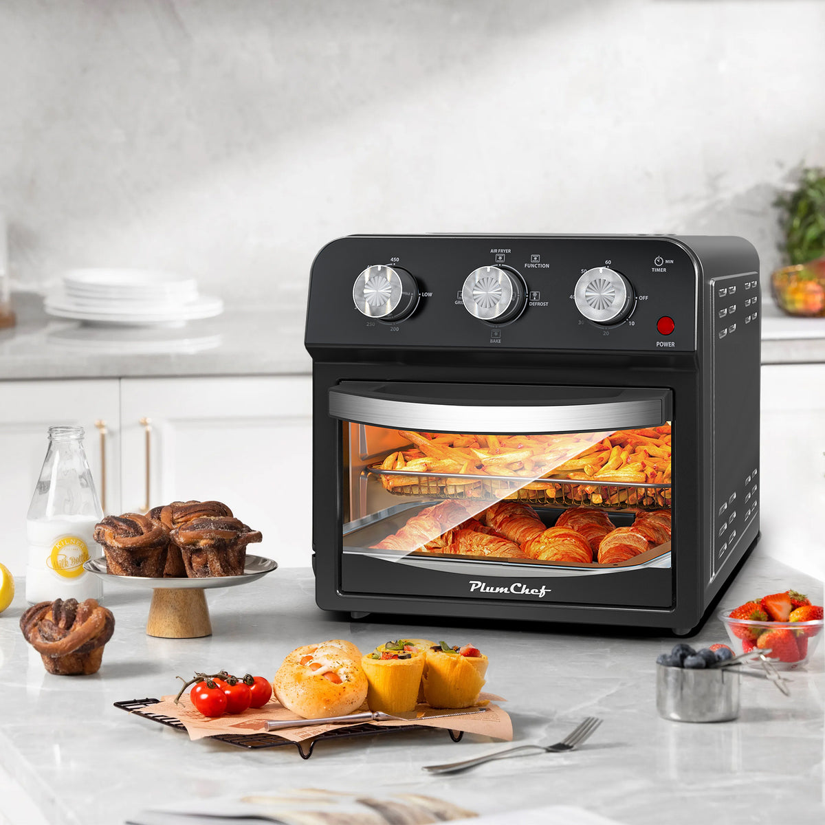 12.5 Qt Air Fryer With Advanced Multi-Function Cooking Grill, Air Fry, Defrost, Bake, Presets For French Fries, Pizza, Chicken, Fish, And Toast, Dual Knob Control