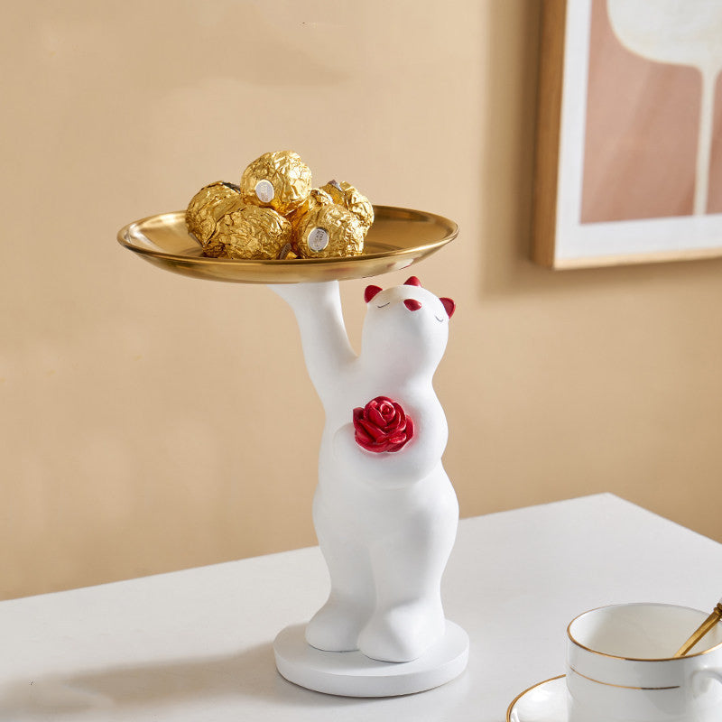 Entrance Key Storage Bear Tray Decorations White hug bear tray