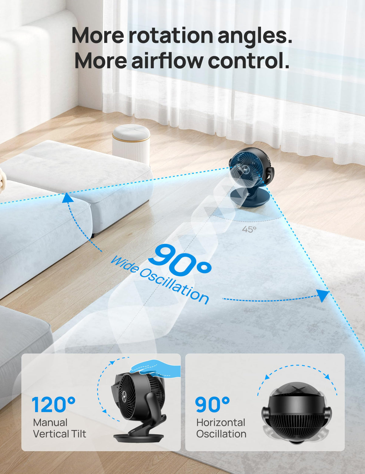 Dreo Fan for Bedroom, 13-Inch Oscillating Table Air Circulator Fan for Whole Room, 120° Tilt Adjustment, 28dB Ultra-Quiet, 70ft Powerful Airflow, 4 Speeds Desk Fans with Remote for Home, Office