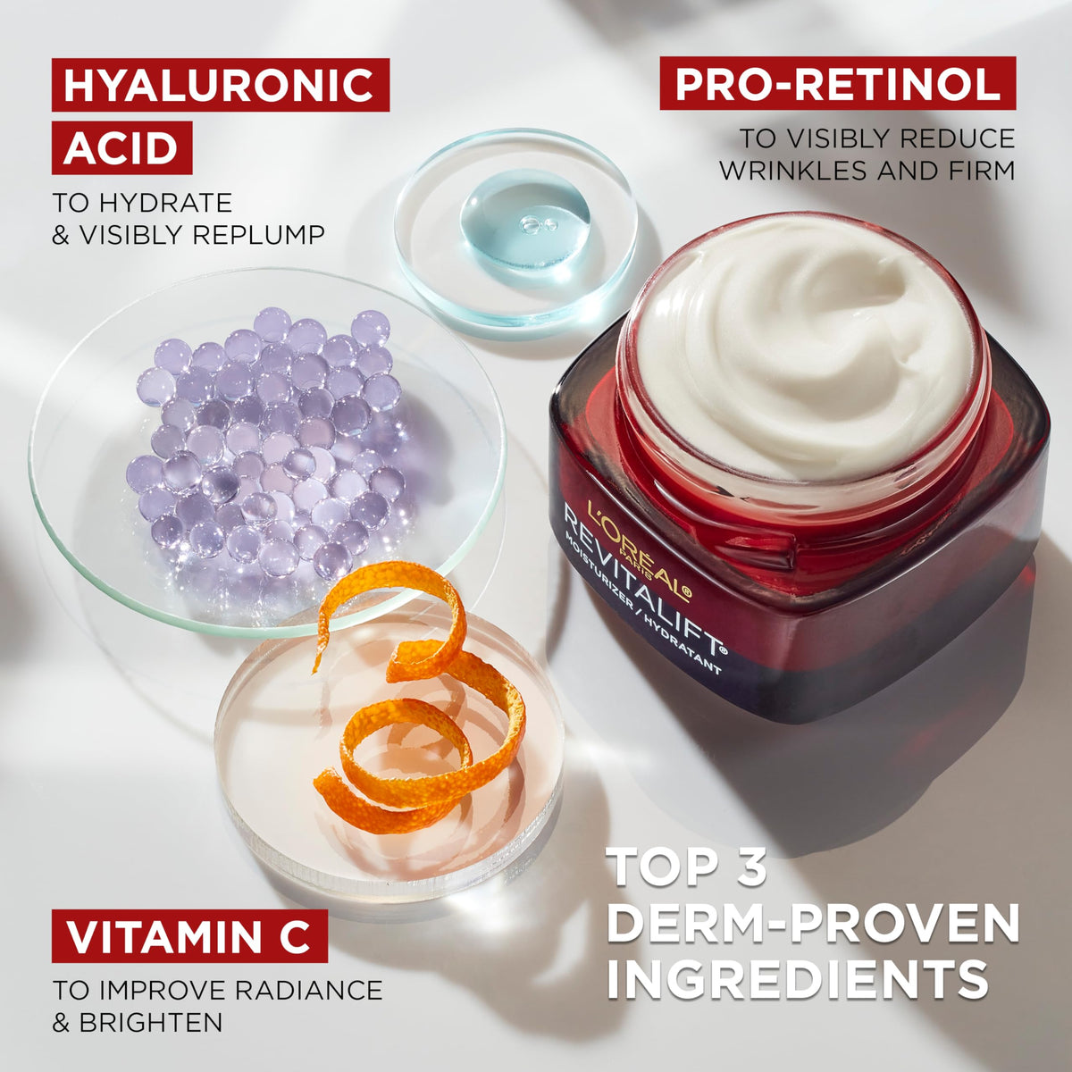 L’Oreal Paris Revitalift Triple Power Anti-Aging Face Moisturizer, Pro Retinol, Hyaluronic Acid & Vitamin C, Reduce Wrinkles, Fragrance Free 1.7 Oz