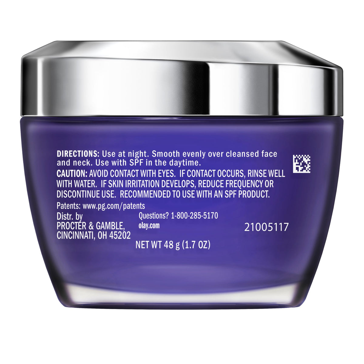 Olay Retinol Face Moisturizer, 24 MAX Anti-Aging Night Cream for Women, Fragrance-Free, Non Greasy - Anti-Wrinkle, Smooth Fine Lines, Tightening, Hydrating Skin Care - Peptides, Glycerin, 1.7 Oz