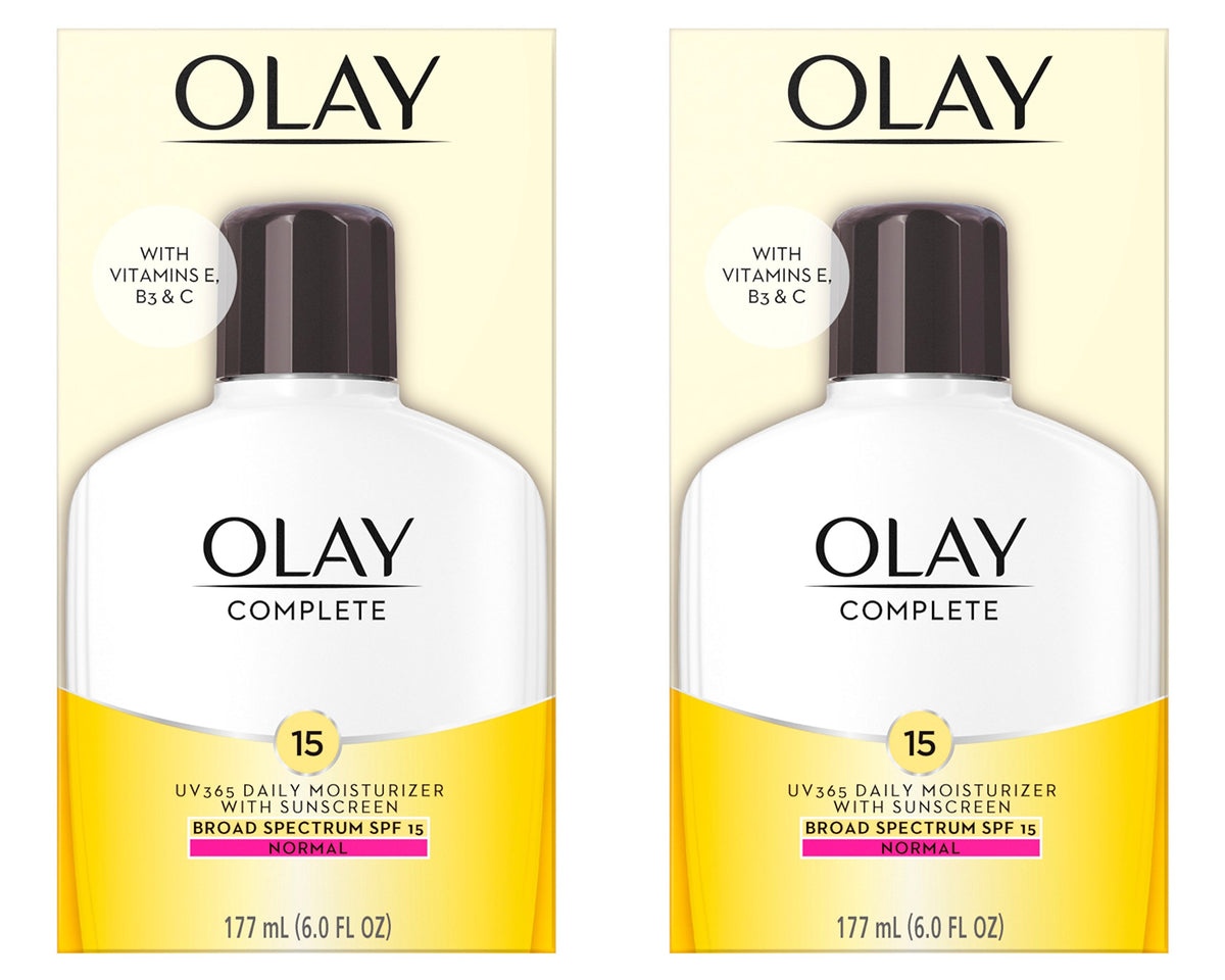 Olay Face Moisturizer Complete Lotion All Day Daily Facial Moisturizing Lotion SPF 15 for Normal Skin and Hydration, Oil-Free Non-Greasy, 6 Fl Oz (Pack of 2)