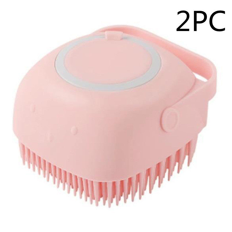 Silicone Dog Bath Massage Gloves Brush Pet Cat Bathroom Cleaning Tool Comb Brush For Dog Can Pour Shampoo Dog Grooming Supplies Pink 2PC square