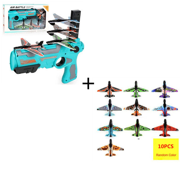 Children's Outdoor Boy Toys Hand Throwing Spin Glider Model Launcher Blue with Foam airplanes