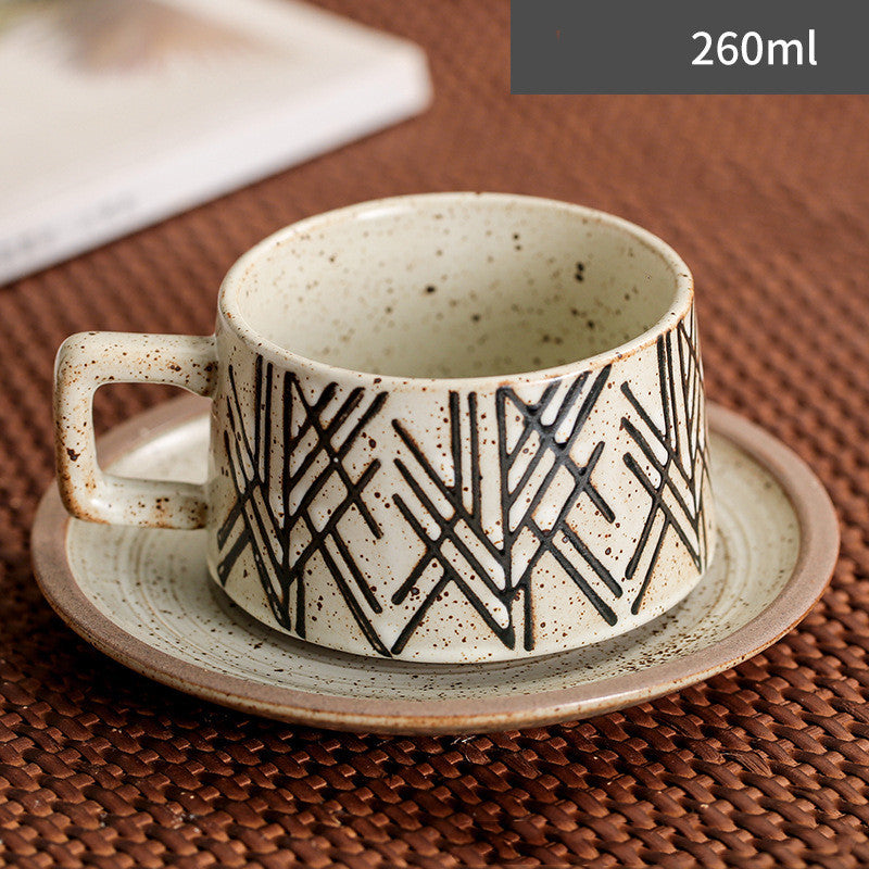 Japanese Retro Simple Ceramic Coffee Cup And Saucer Set Geometric 260ml