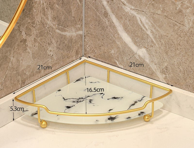 Light Luxury Triangle Bathroom Storage Shelf Vanity Stone grain white Single layer