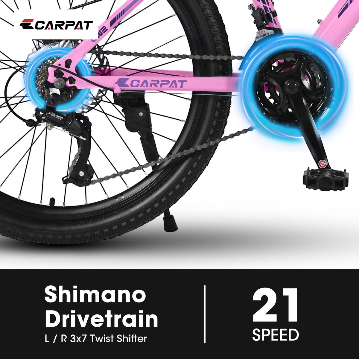 S24103 24 Inch Mountain Bike For Teenagers Girls Women, Shimano 21 Speeds With Dual Disc Brakes And 100mm Front Suspension, White-Pink
