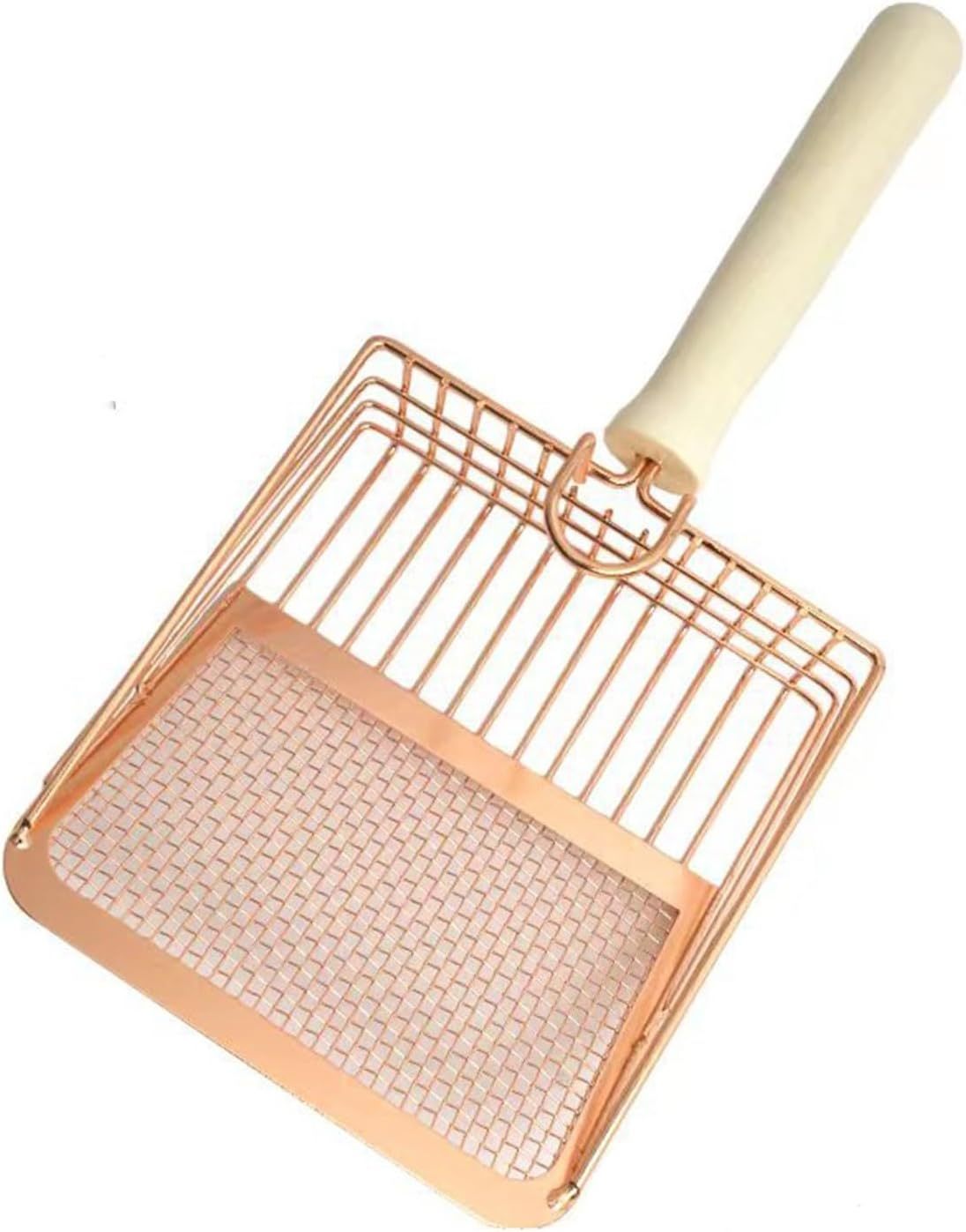 Metal Litter Scoop, Pooper Scooper With Wooden Handle, Cat Litter Deep Scoop, Poop Sifting, Kitten Pooper Lifter For Litter Box Pots With Hook For Litter Box Rose gold