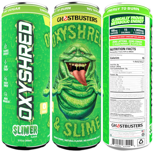 EHP Labs x Ghostbusters OxyShred Healthy Energy Drink - Zero Sugar Energy Drinks, Green Tea Extract, Vitamin C & L Carnitine - Zero Carbs, Zero Calories, Clean Caffeine - Slimer Lime (12-Pack)
