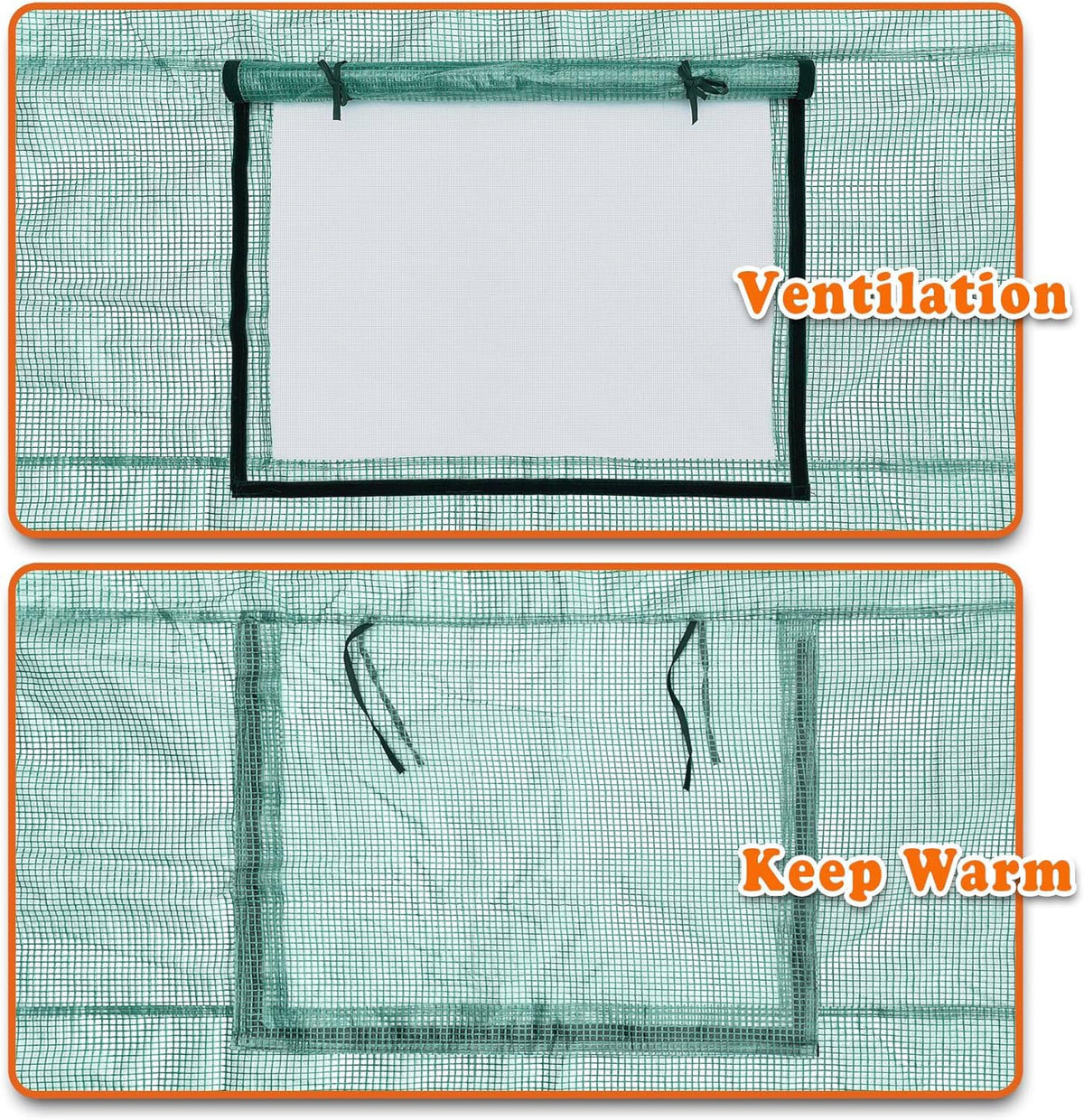 TGEHAP Greenhouse Replacement Cover for 20 x 10 x 7ft Portable Greenhouse, Large Walk-in Green Hot Garden House Top Tarp 2 Zippered Doors & 6 Roll-up Windows (Frame Does NOT Included) (20' x 10' x 7')
