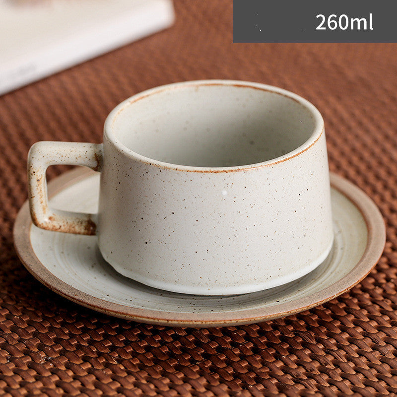 Japanese Retro Simple Ceramic Coffee Cup And Saucer Set Plain white 260ml