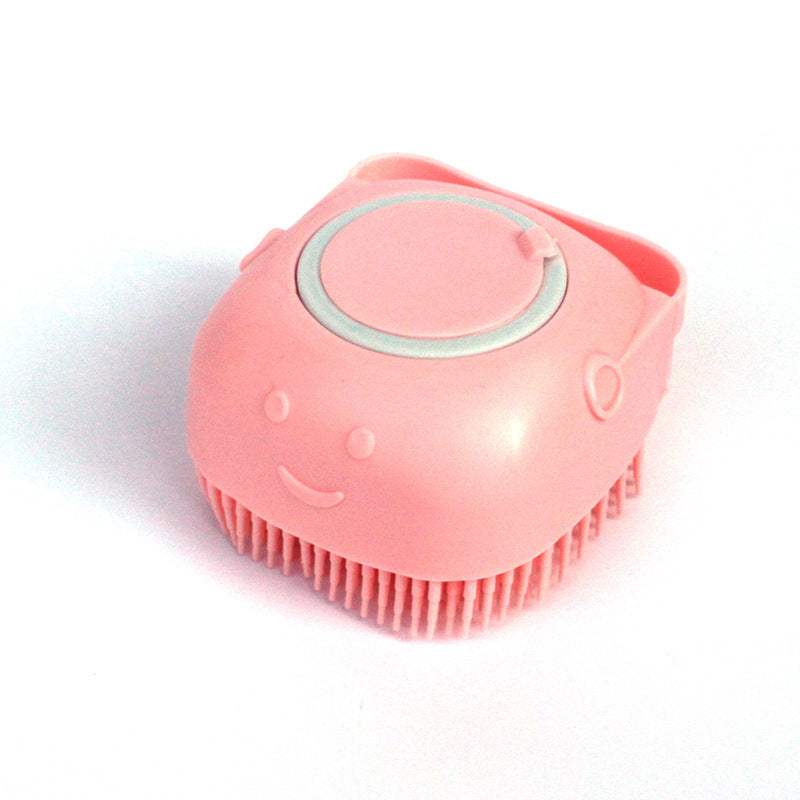 Silicone Dog Bath Massage Gloves Brush Pet Cat Bathroom Cleaning Tool Comb Brush For Dog Can Pour Shampoo Dog Grooming Supplies Pink Round shape