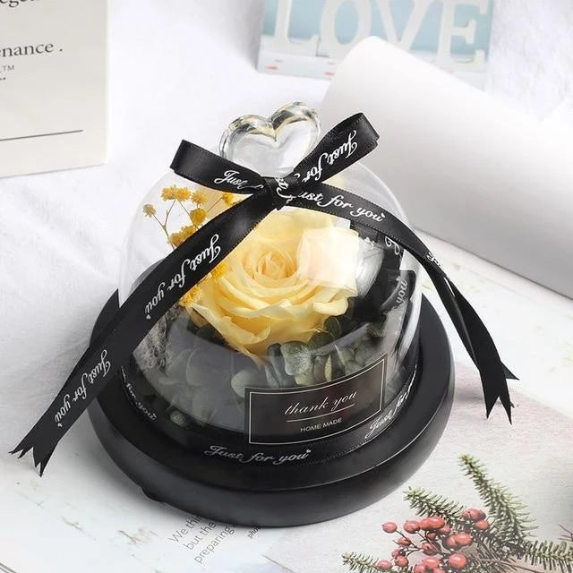Valentine's Day Christmas Dried Flowers For Home Decor Wedding Gifts Dried Flowers Eternal Real Rose Home Decor With LED In Glass Yellow